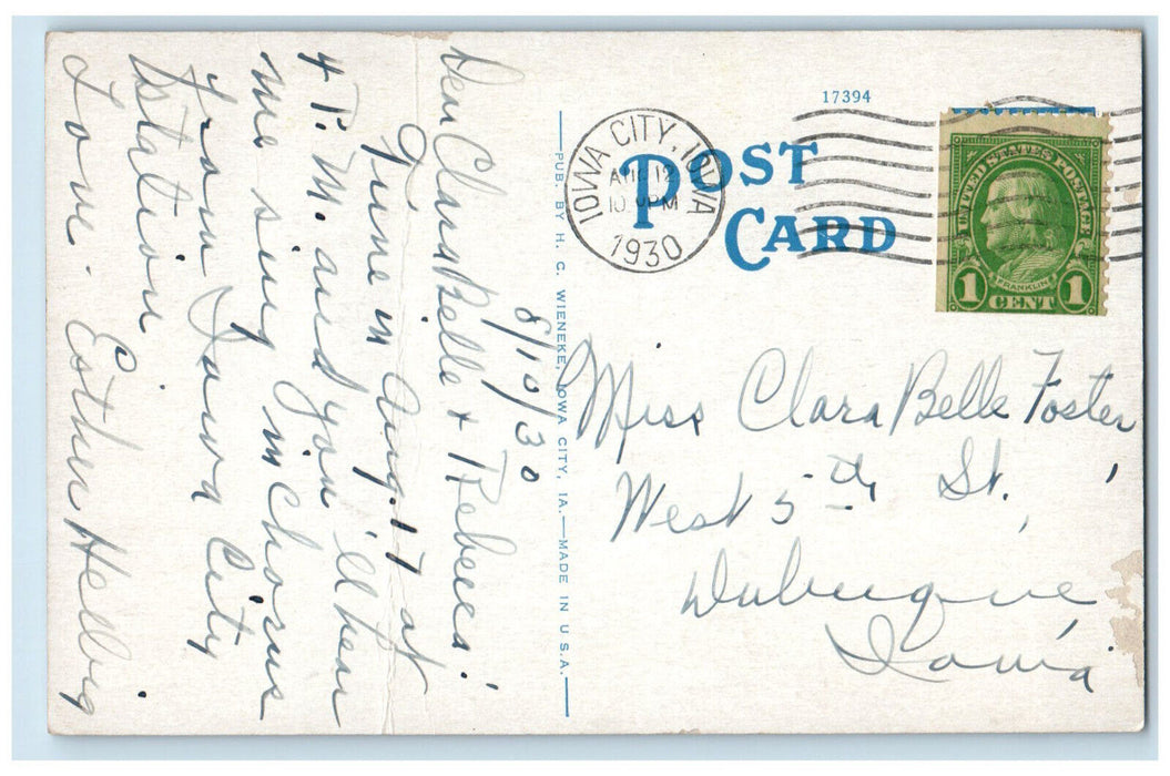 1930 Entrance To Currier Hall University Of Iowa Building Iowa City IA Postcard