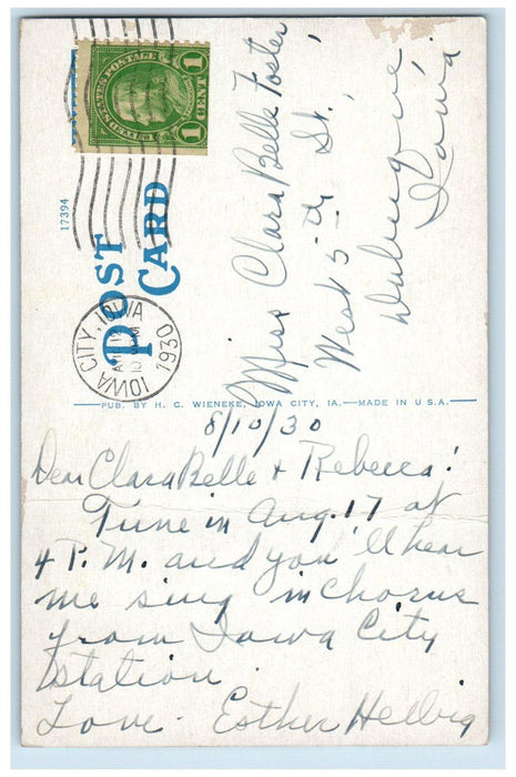 1930 Entrance To Currier Hall University Of Iowa Building Iowa City IA Postcard