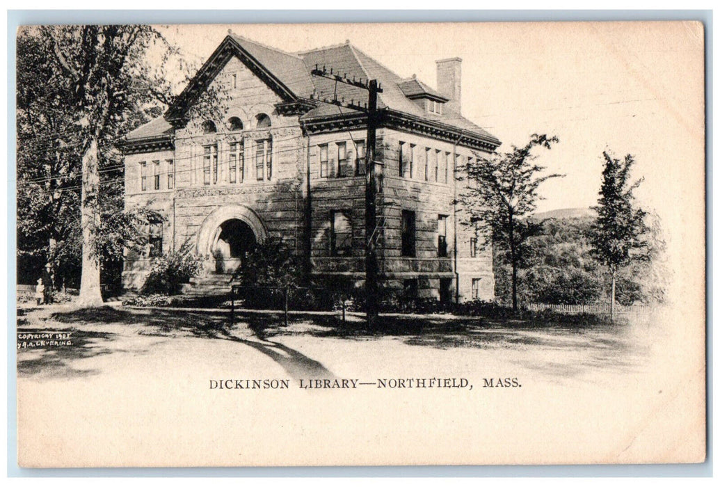 1905 Dickinson Library Northfield Massachusetts MA AR Levering Postcard