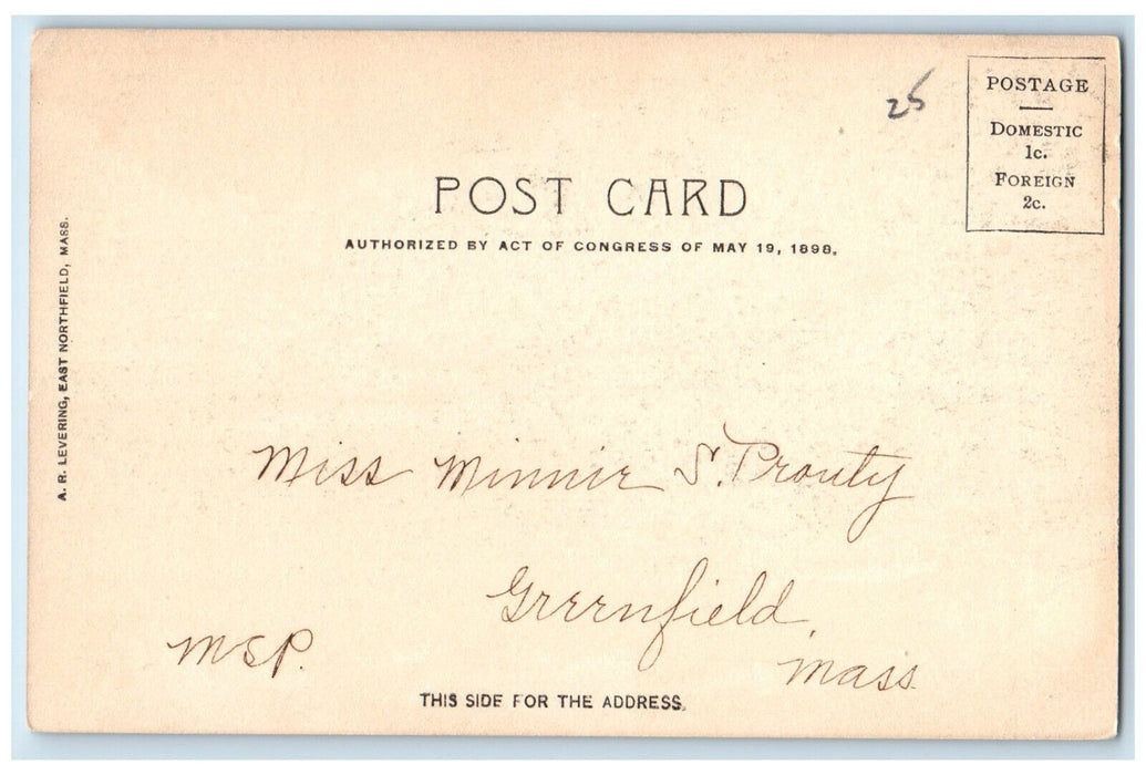 1905 Dickinson Library Northfield Massachusetts MA AR Levering Postcard