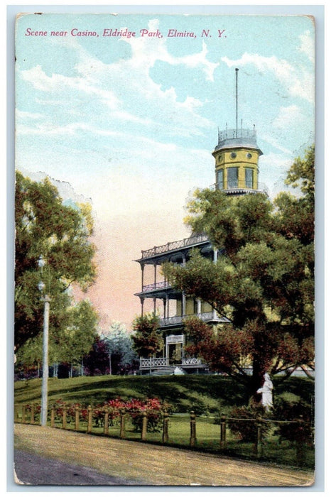 1910 Scene Near Casino Eldridge Park Exterior Statue Elmira New York NY Postcard