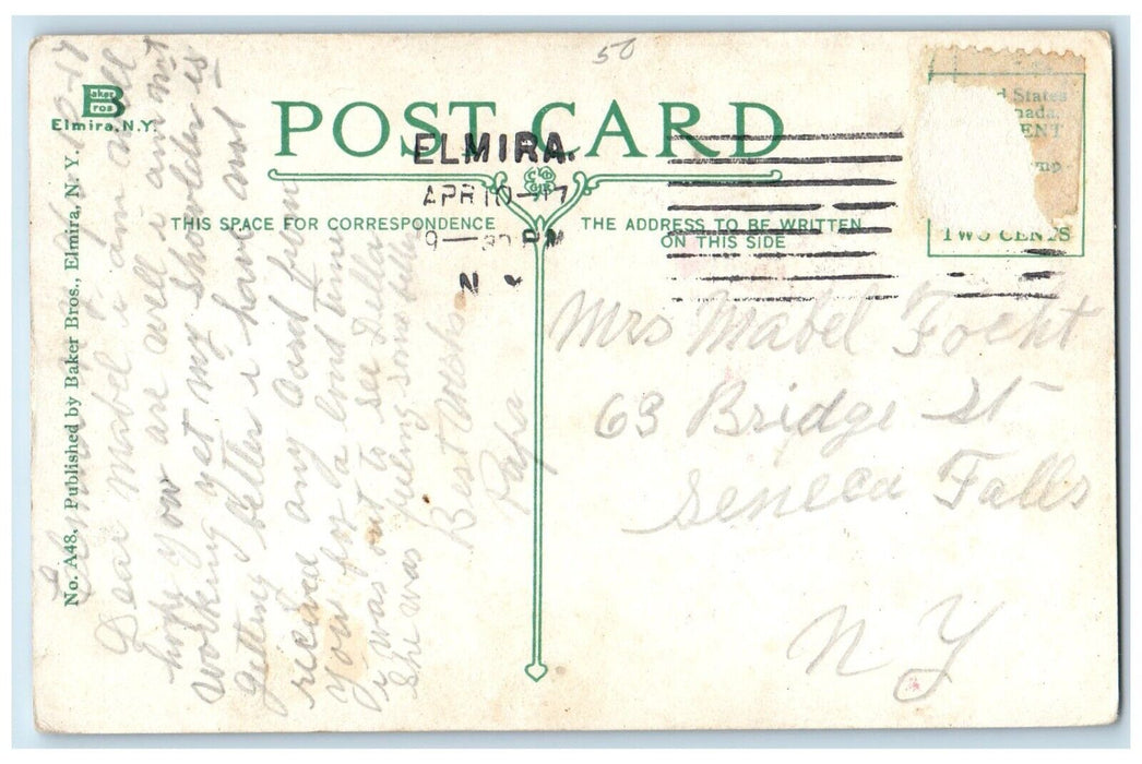 1917 Lake Street Streetcar Trolley Statue Monument Road Elmira New York Postcard