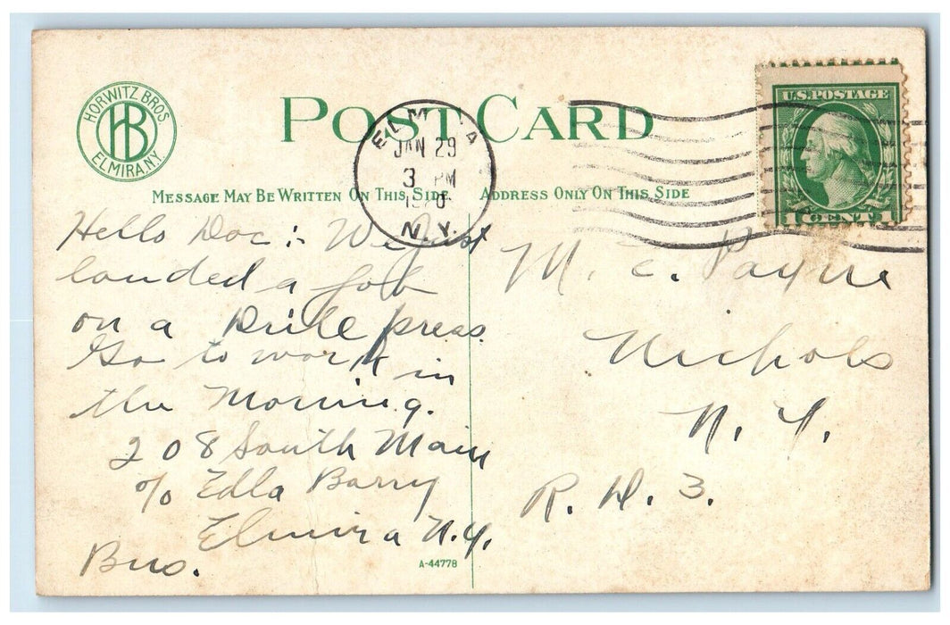 1910 Water Street West From Lake Street Streetcar Night Elmira New York Postcard