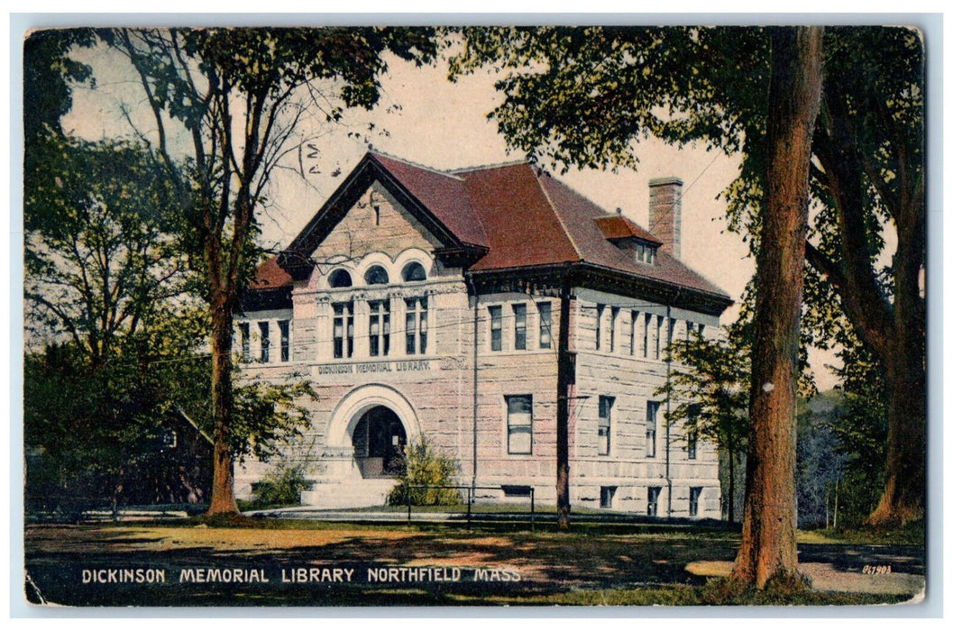 1908 Dickinson Memorial Library Entrance Massachusetts MA Antique Postcard