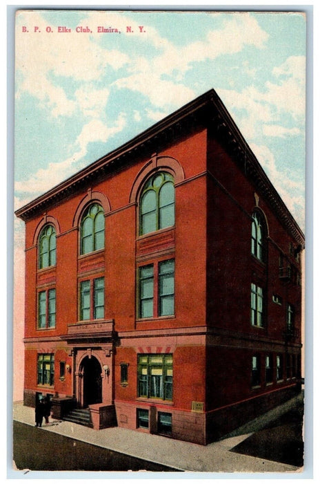 c1910 BPO Elks Club Exterior Building Street Road Stair Elmira New York Postcard