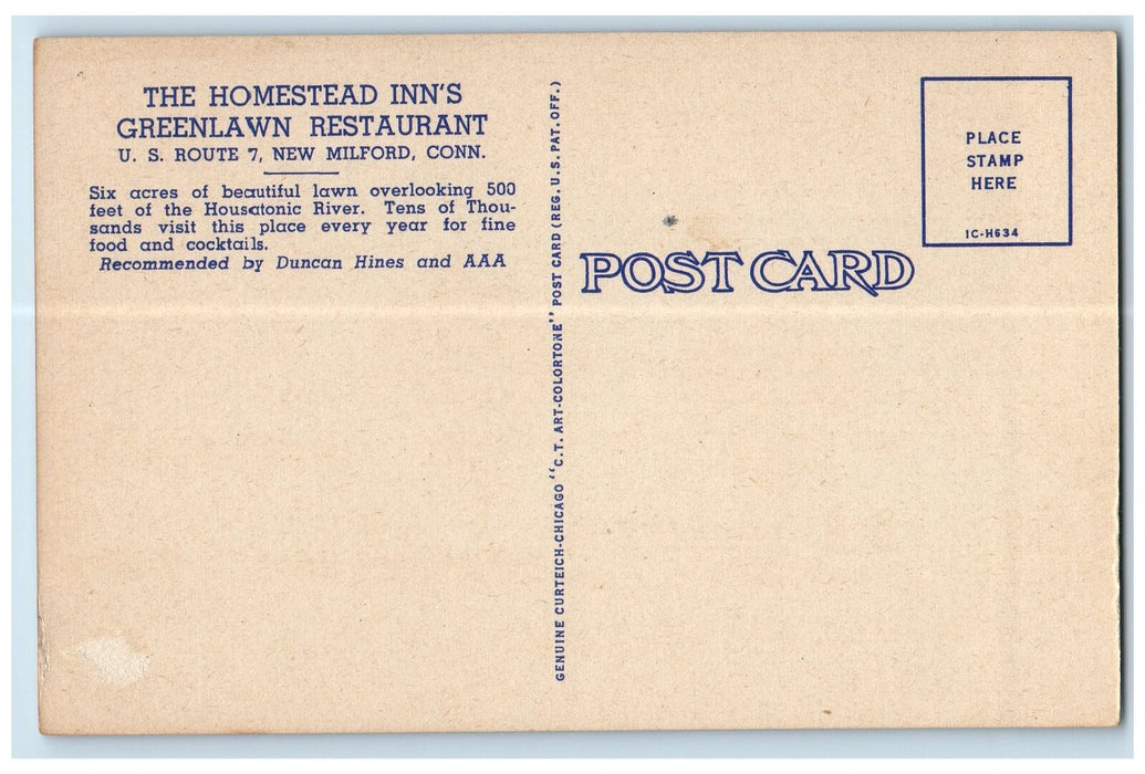 c1940's The Homestead Inn's Green Lawn Restaurant New Milford Conn. CT Postcard