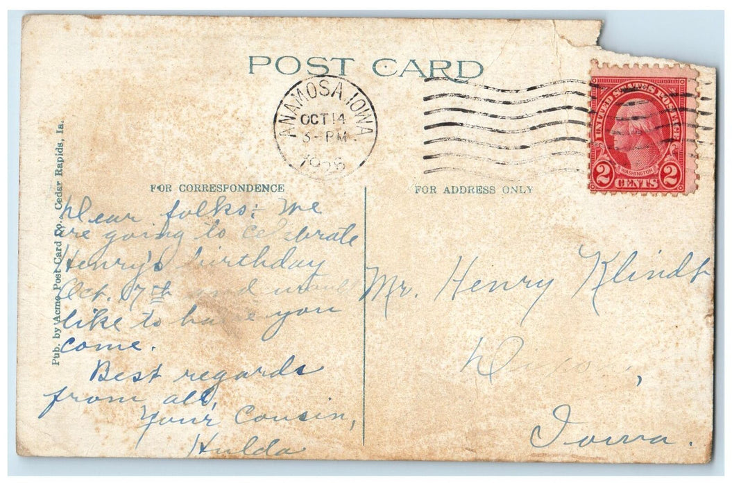 1926 Third Avenue At Night Classic Cars Carriage Cedar Rapids Iowa IA Postcard