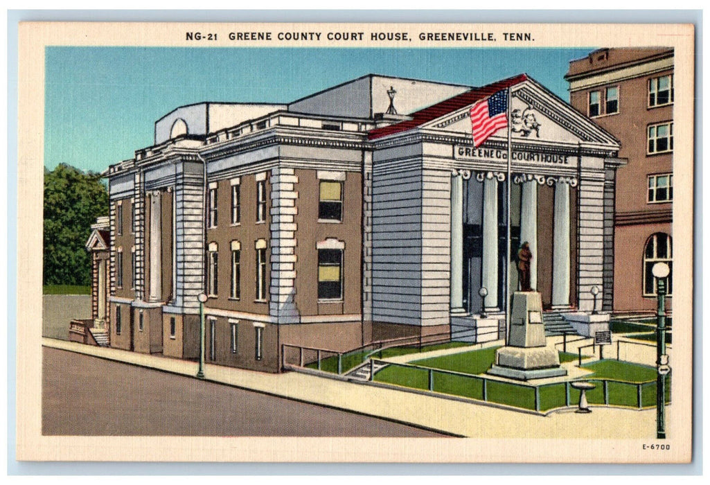 c1940's Greene County Court House Greeneville Tennessee TN Vintage Postcard