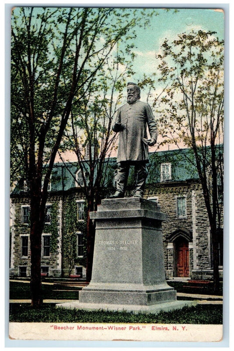 1911 Beecher Monument Statue Sculpture Wisner Park Elmira New York NY Postcard