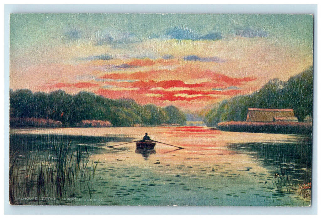 c1910 Boat Rowing, Salhouse Broad Norfolk Broads Oilette Tuck Art Postcard