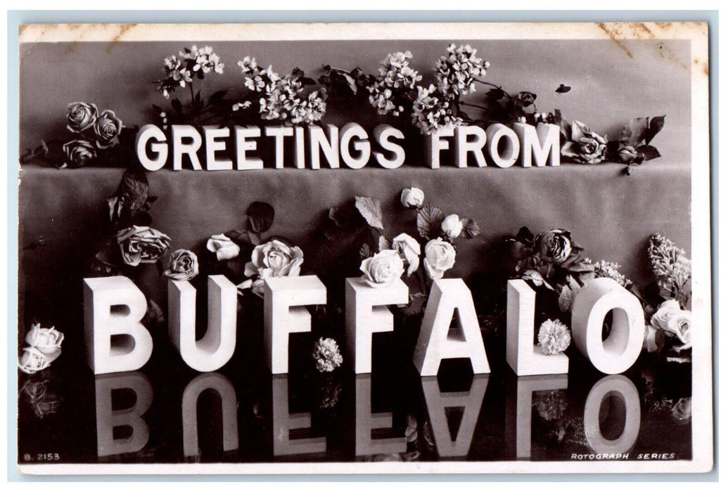 c1910's Greetings From Buffalo New York NY RPPC Photo Large Letters Postcard