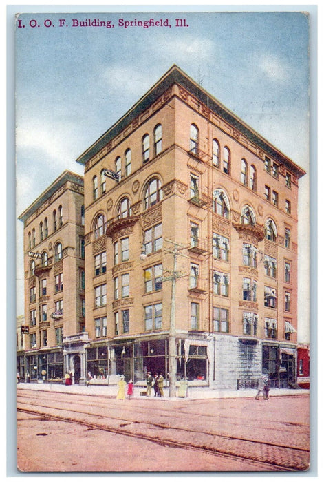 1912 I.O.O.F. Building Exterior Roadside Springfield Illinois IL Posted Postcard