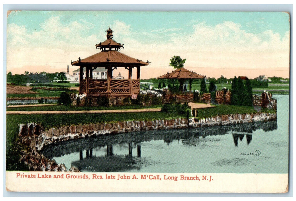 Private Lake And Grounds Res. Late John A. M'Call Long Branch NJ Postcard