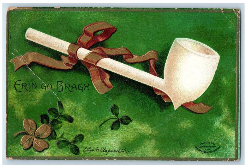 1909 St. Patrick's Day Pipe Shamrock Ellen Clapsaddle Artist Signed Postcard