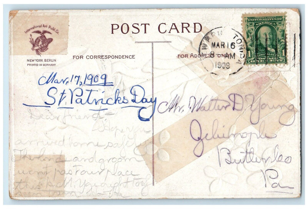 1909 St. Patrick's Day Pipe Shamrock Ellen Clapsaddle Artist Signed Postcard