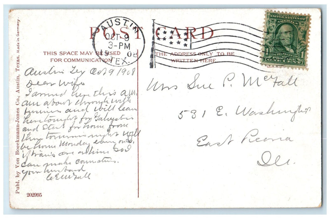 1908 Texas State Capitol Aerial View Austin Texas TX Posted Vintage Postcard