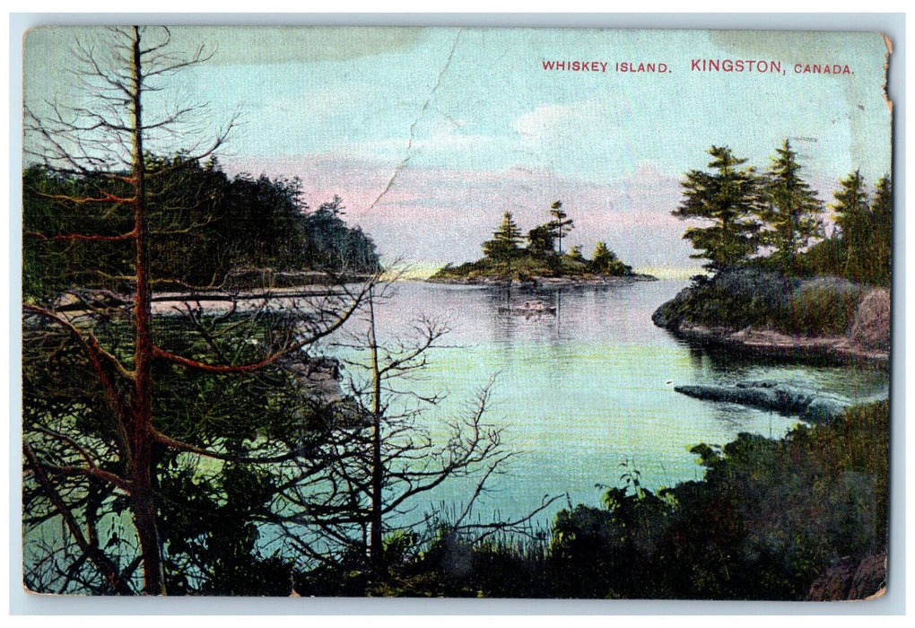 1910 Boating at Whiskey Island Kingston Ontario Canada Antique Postcard