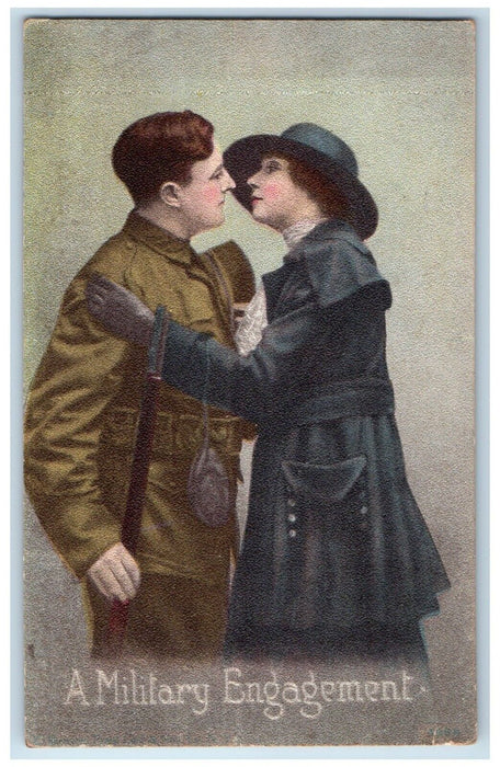 c1910's Military Engagement Couple Kissing WWI Romance Unposted Antique Postcard