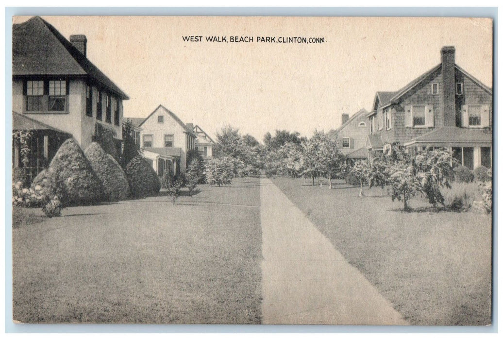 c1910 West Walk Beach Park Resort Houses Trees Pathway Clinton Conn. CT Postcard