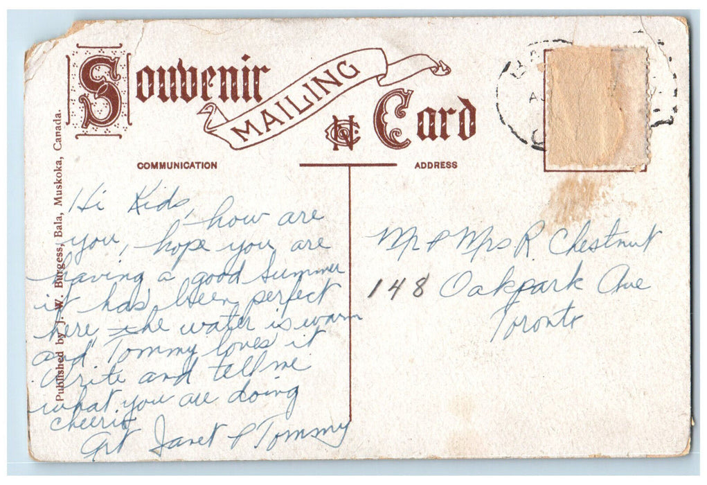 c1910 Moon Chute Rapids Bala Muskoka Lakes Canada Posted Antique Postcard