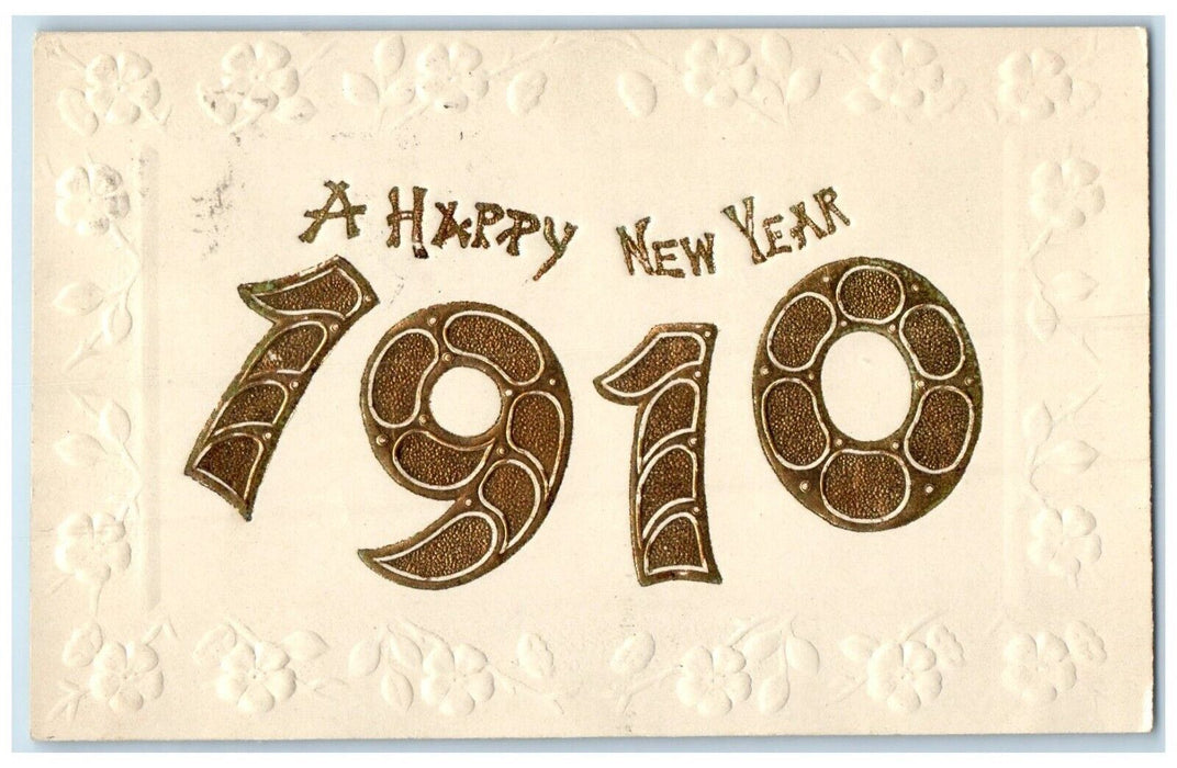 1910 Happy New Year Large Numbers Embossed Haven Wisconsin WI Antique Postcard