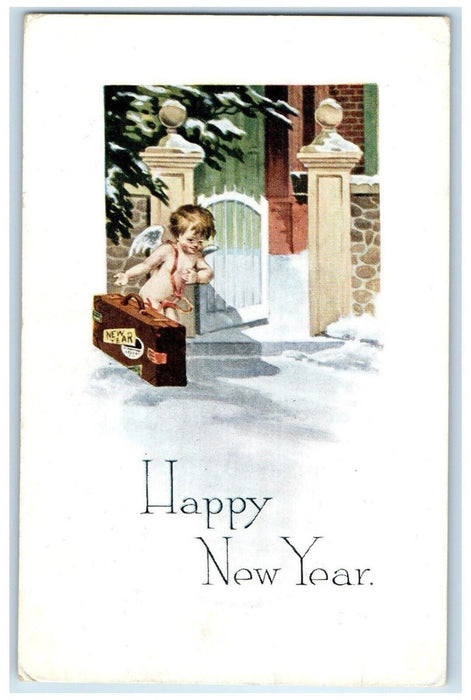 c1910's New Year Angel Delivered Gift Winter Evanston Illinois IL Postcard