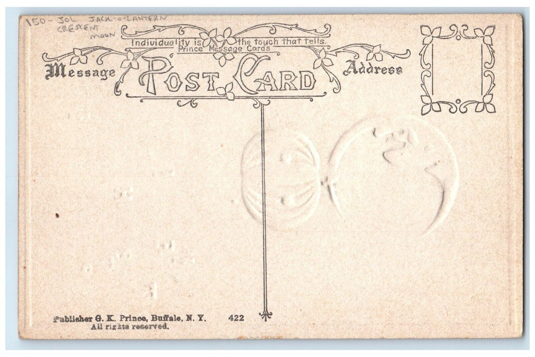 c1910's Halloween Jol Jack O Lantern Crescent Moon Embossed Antique Postcard