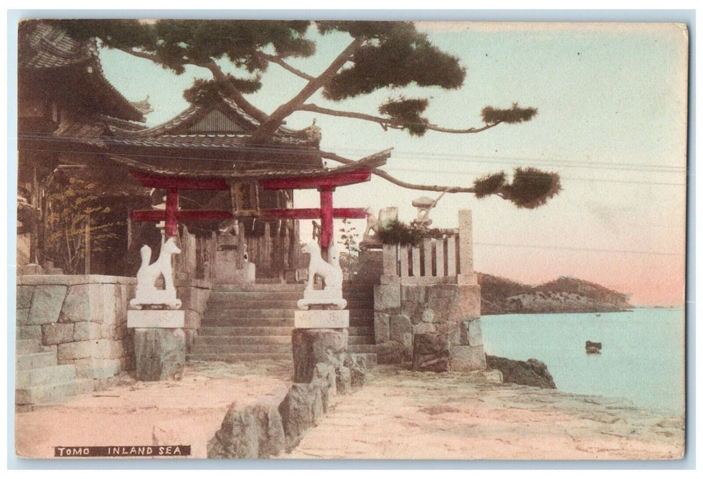 c1910 Stairs Entrance Tomo Inland Sea Japan Unposted Antique Postcard