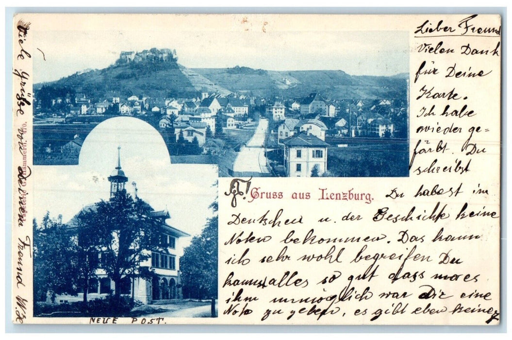 1899 Nete Post Greetings from Lenzburg Switzerland Posted Antique PMC Postcard