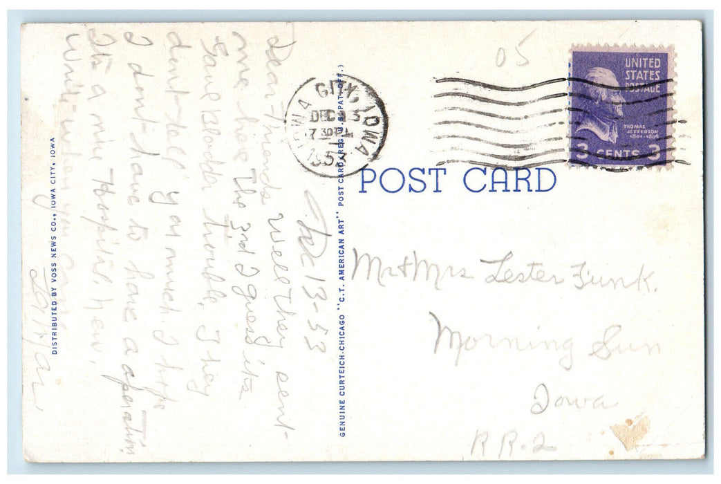 1953 Veteran's Administration Hospital Building Iowa City, Iowa IA Postcard