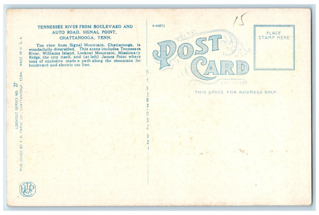c1920's Along Dixie Highway Tennessee River Signal Point Chattanooga TN Postcard