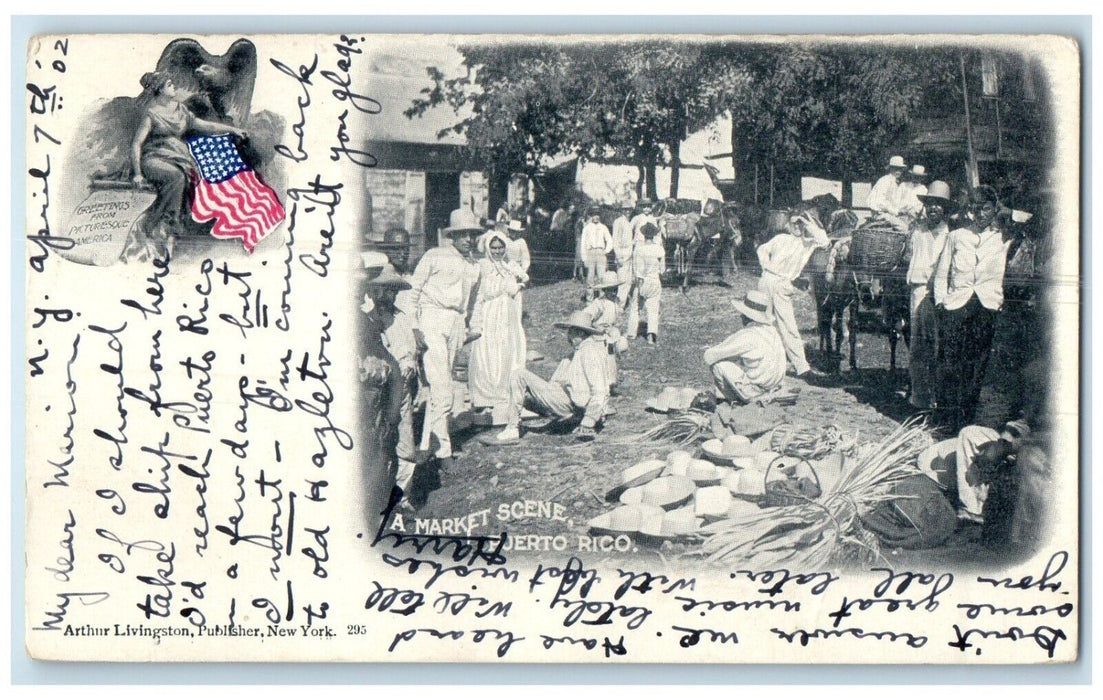 1902 Buyer Seller at a Market Scene at Puerto Rico Posted Antique PMC Postcard