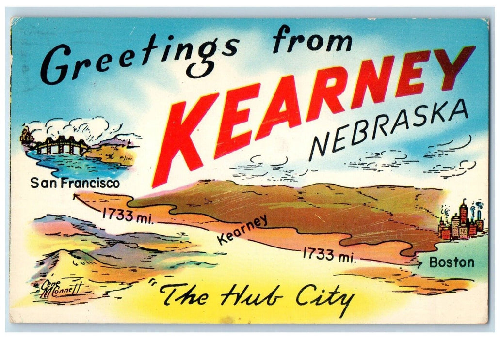 1957 Greetings From Kearney Hub City Mid-Way Tourist Spot Nebraska NE Postcard