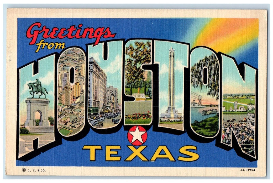 c1940's Large Letter Greetings From Houston Texas TX Unposted Vintage Postcard