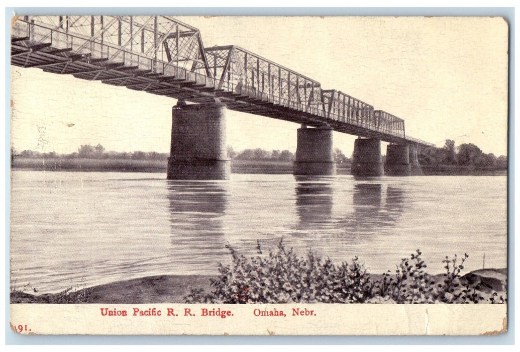 c1910 Union Pacific Rail Road Bridge River Lake Exterior Omaha Nebraska Postcard