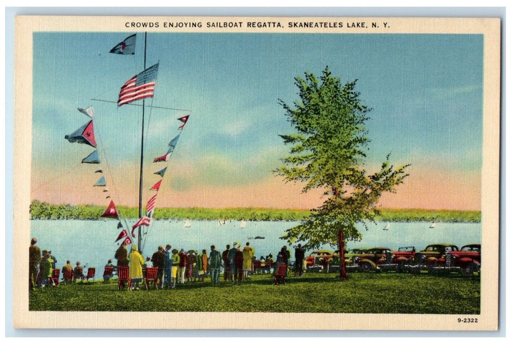 c1910's Crowds Enjoying Sailboats Regatta Skaneateles Lake New York NY Postcard