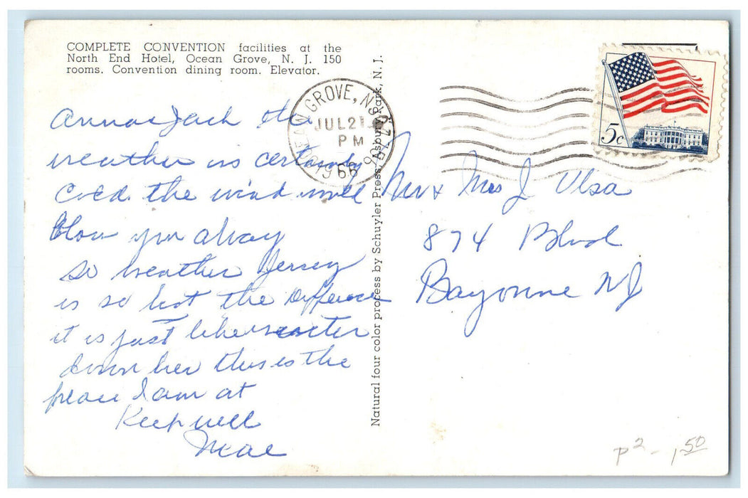 1966 Convention at the North End Hotel Ocean Grove New Jersey NJ Postcard