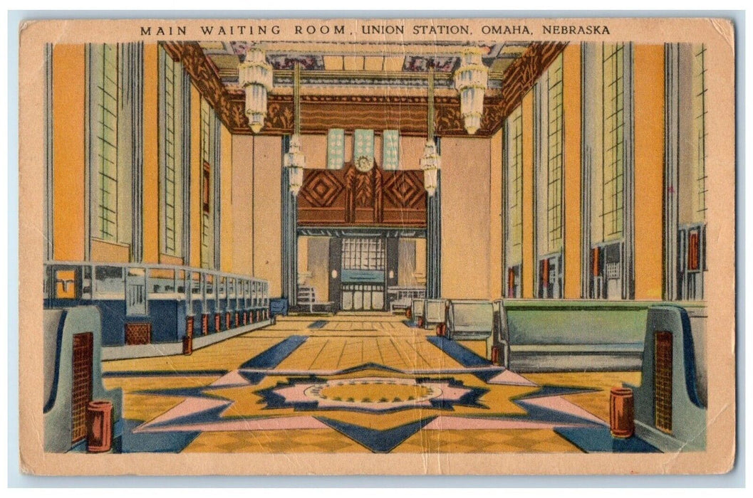 1944 Main Waiting Room Union Station Interior Lobby Omaha Nebraska NE Postcard