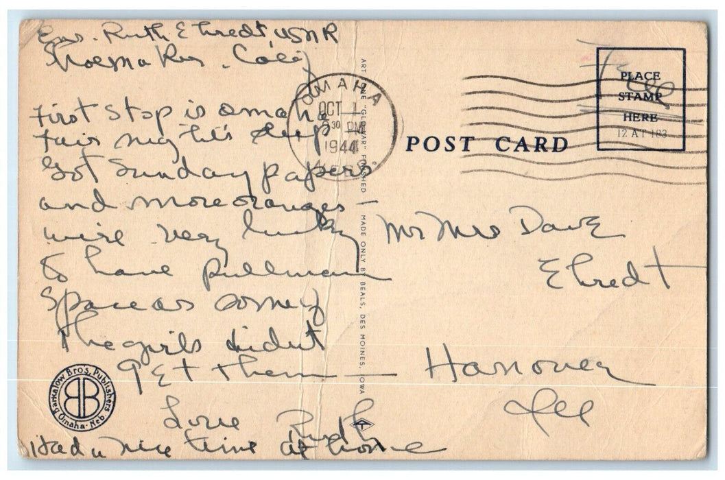 1944 Main Waiting Room Union Station Interior Lobby Omaha Nebraska NE Postcard