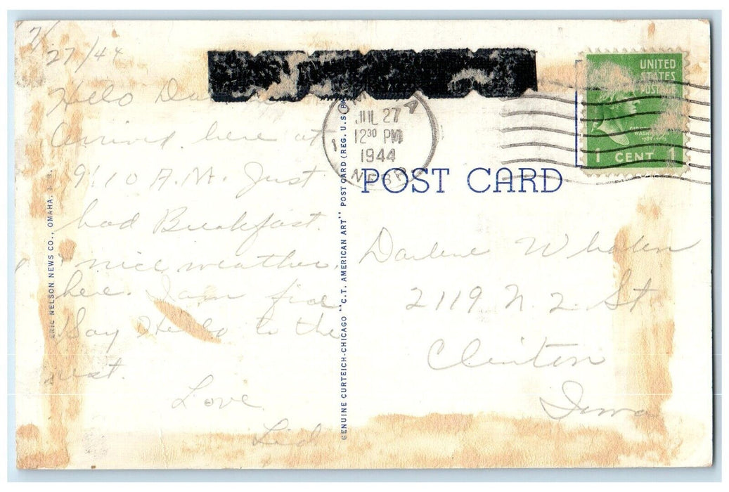 1944 Hotel Paxton Exterior Streetcar Classic Cars Road Omaha Nebraska Postcard