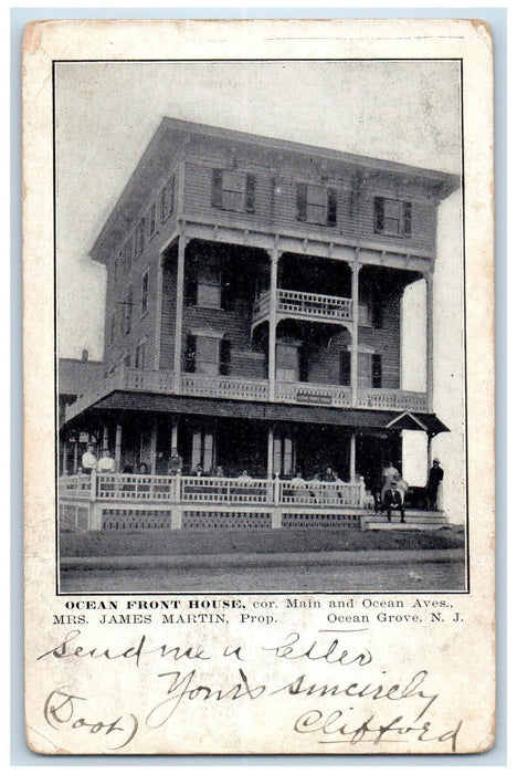 c1905 Ocean Front House Ocean Grove New Jersey NJ Antique Posted Postcard