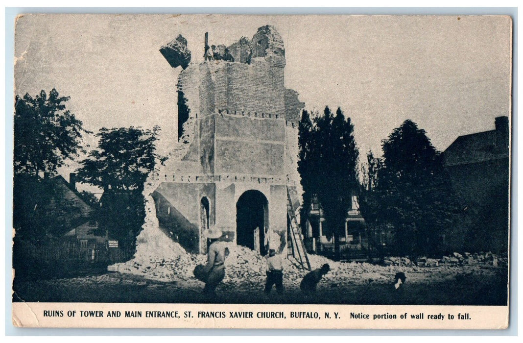 c1920 Ruins Of Tower Main Entrance St. Francis Xavier Church Buffalo NY Postcard