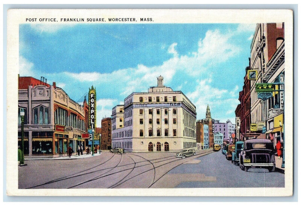 c1930's Post Office Franklin Square Worcester Massachusetts MA Unposted Postcard