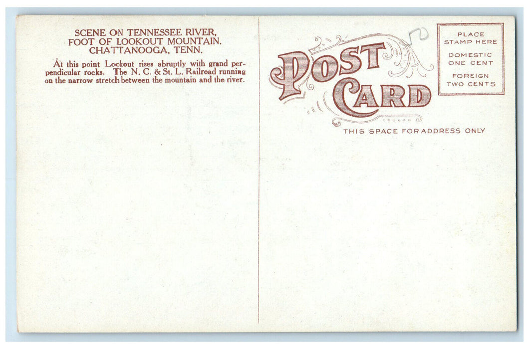 c1910 Scene on Tennessee River foot of Lookout Mountain Chattanooga TN Postcard