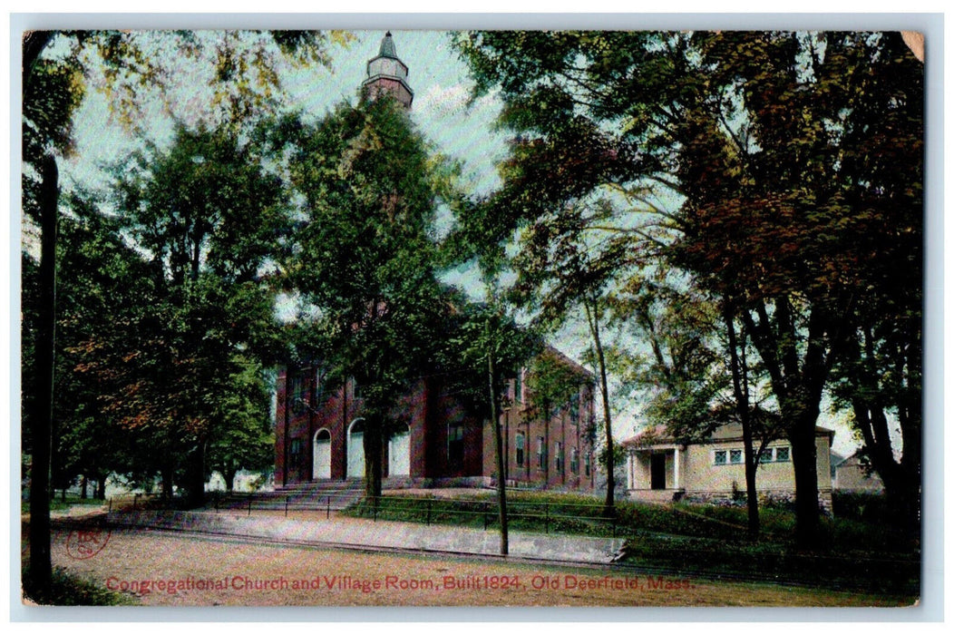 c1910 Congregational Church Village Room Old Deerfield Massachusetts MA Postcard