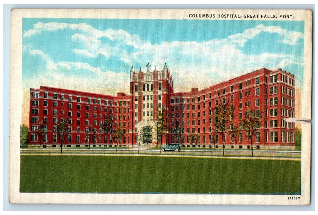 1937 Columbus Hospital Exterior Building Field Great Falls Montana MT Postcard