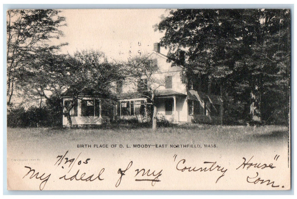 1905 Birth Place of D.L. Moody East Northfield Massachusetts MA Postcard