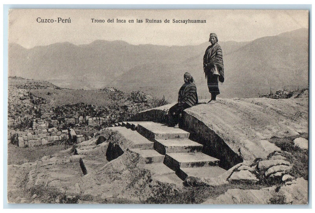 c1910 Inca Throne In The Ruins Of Sacsayhuaman Cusco Peru Unposted Postcard
