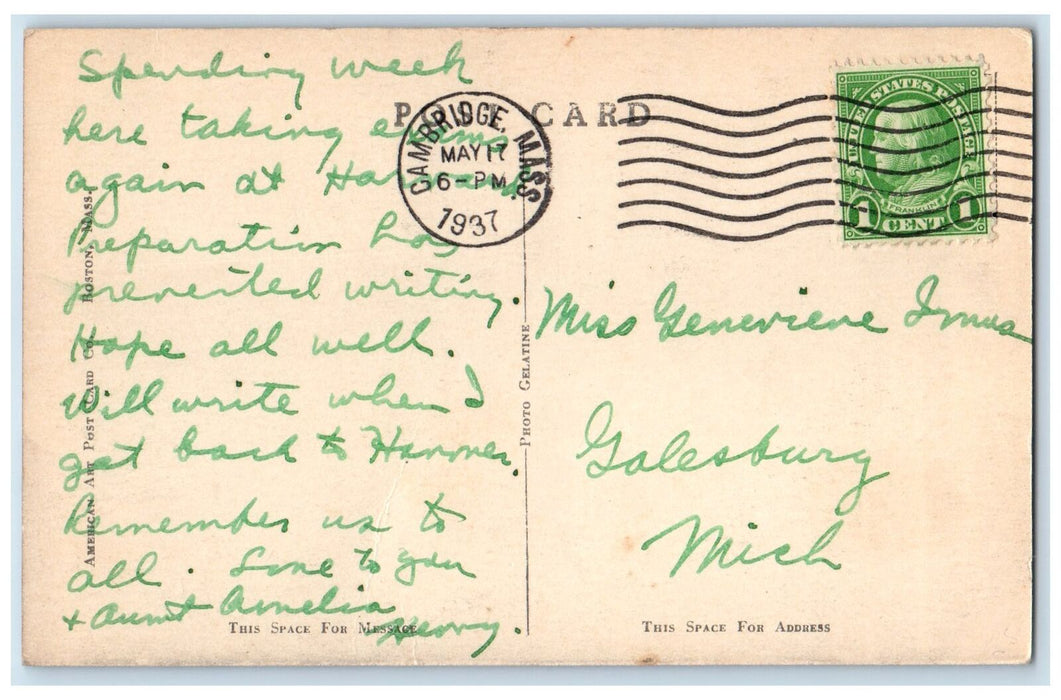 1937 Epworth Methodist Episcopal Church View Cambridge Massachusetts MA Postcard