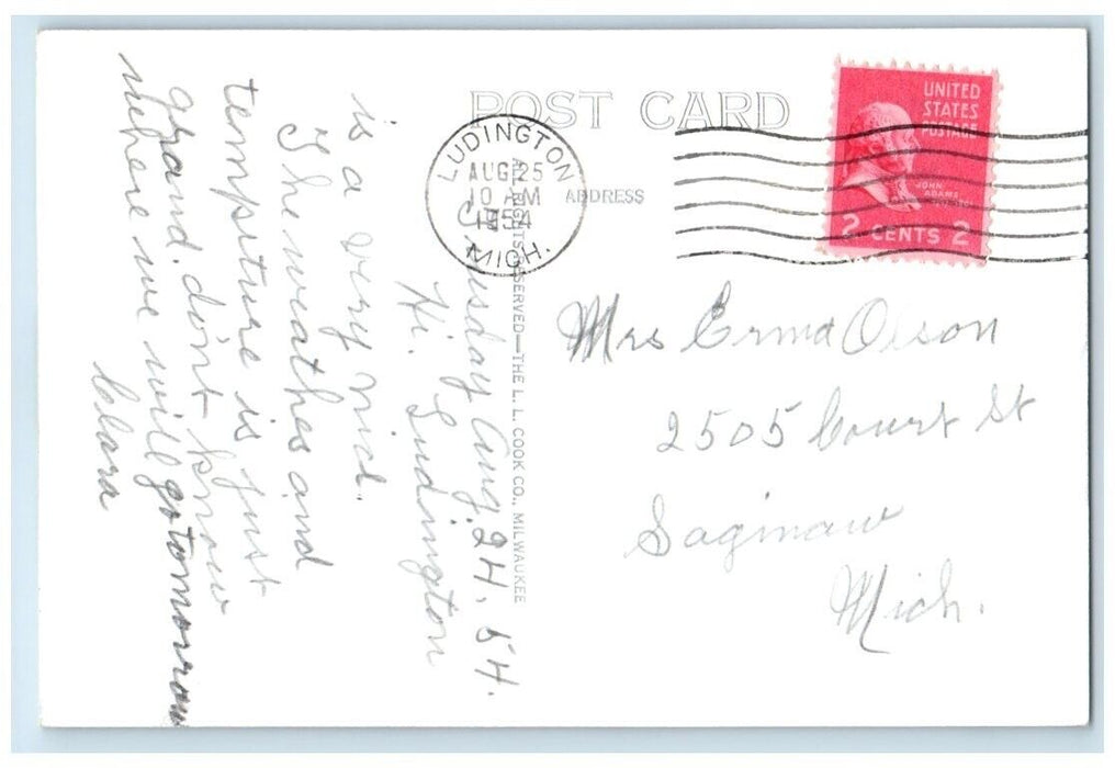 1954 Public Beach Playground Slide Kids View Ludington MI RPPC Photo Postcard